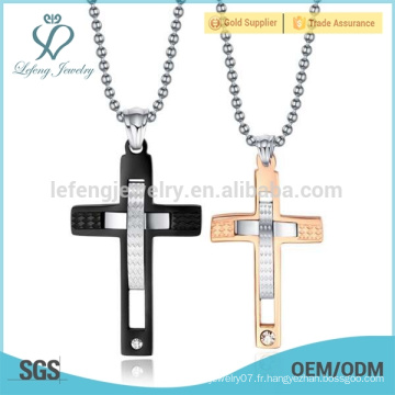 Pendentif croix tribale ouest et rose en acier inoxydable en or rose et rose pour les amoureux